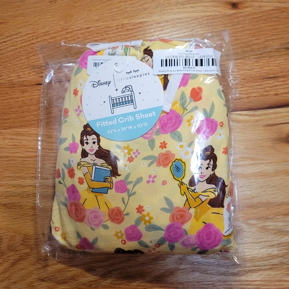 NIB Little Sleepies Disney Princess Belle Fitted Crib Sheet - Standard Crib - Picture 4 of 6